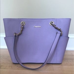 CALVIN KLEIN Purple Leather Tote